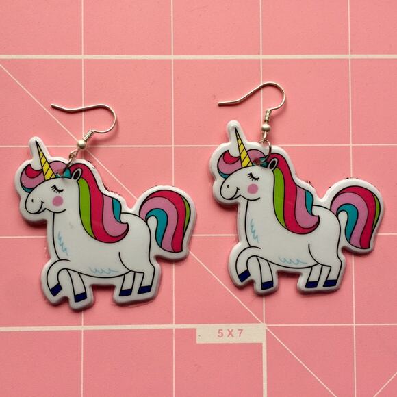 The Sassy Unicorn Earrings‎ Puffy Lightweight Kidcore Whimsy Pop Art Lightweight - Picture 3 of 5